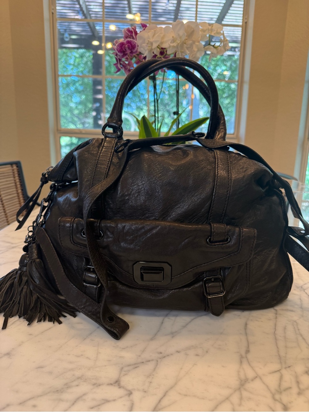 Juicy Couture Black Leather Shoulder Satchel